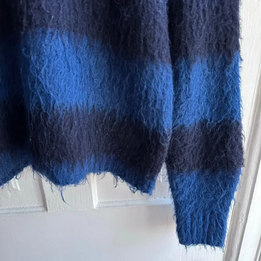 Madewell Brushed V-Neck Sweater | Heather Lapis Blue Stripe | XS